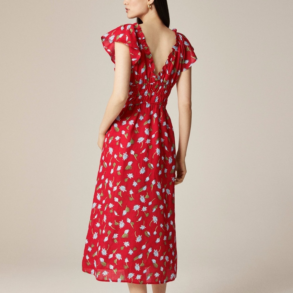 NWT J.Crew Palermo midi dress in ramie red multi Small - Picture 2 of 5